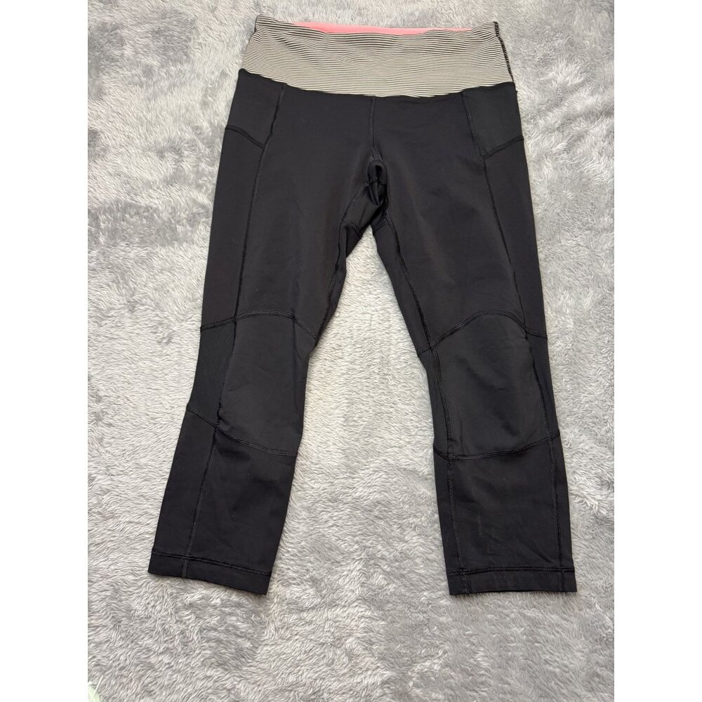 Lululemon Hit It High-Rise Crop Leggings Women's 8 Striped Grey Pink Black